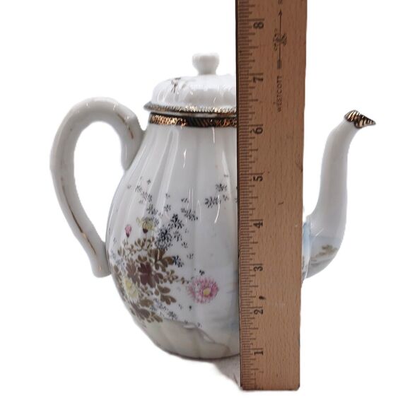 Vintage Japanese Lake Floral Birds Porcelain Lidded Teapot Tea Hand Painted - Picture 11 of 13